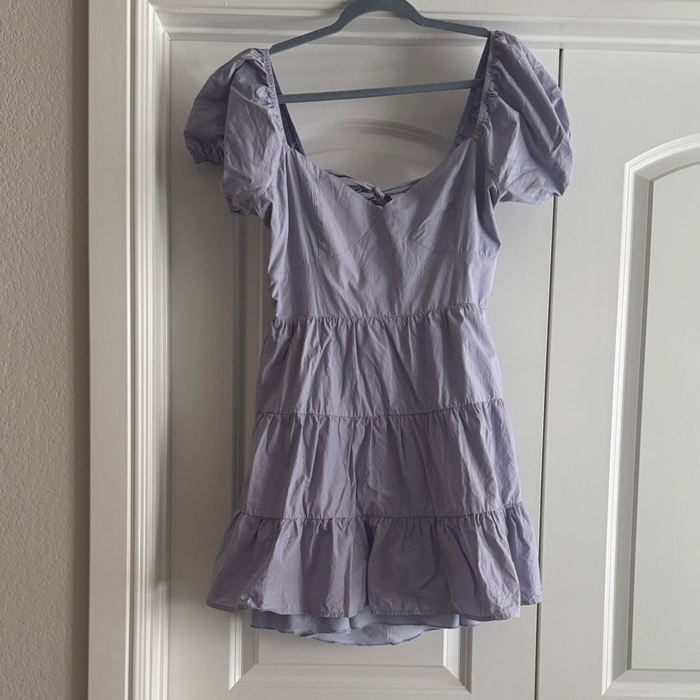 Altar'd State Lavender Puff Sleeve Tiered Mini Dress